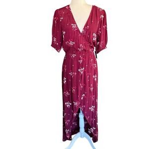Express Dress Maxi Burgundy floral Splice Neckline M Cottagecore Bohemian